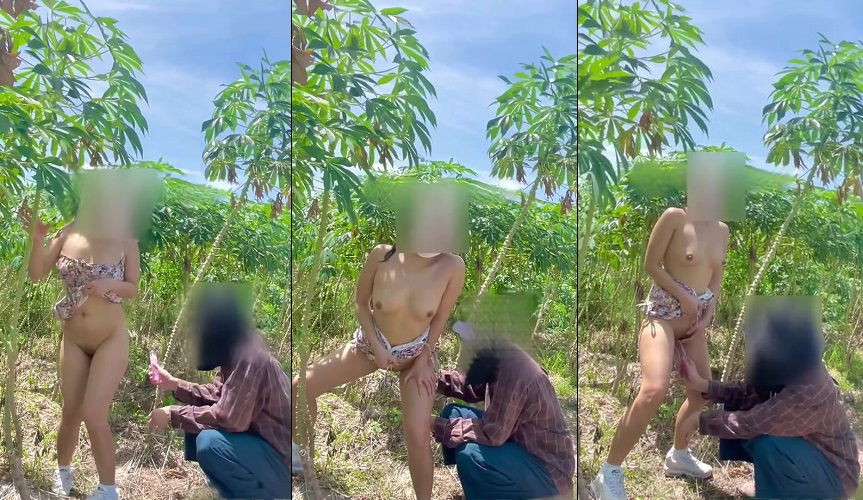 Phim  Sex Đang public trên đồi thì gặp anh trai làm rẫy vào giúp một tay để người yêu đứng quay phim
